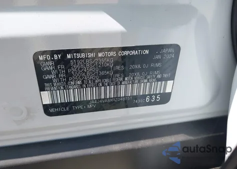 2024 Mitsubishi Outlander Se 2.5 S-Awc from USA, damaged, VIN JA4J4VA8XRZ048151